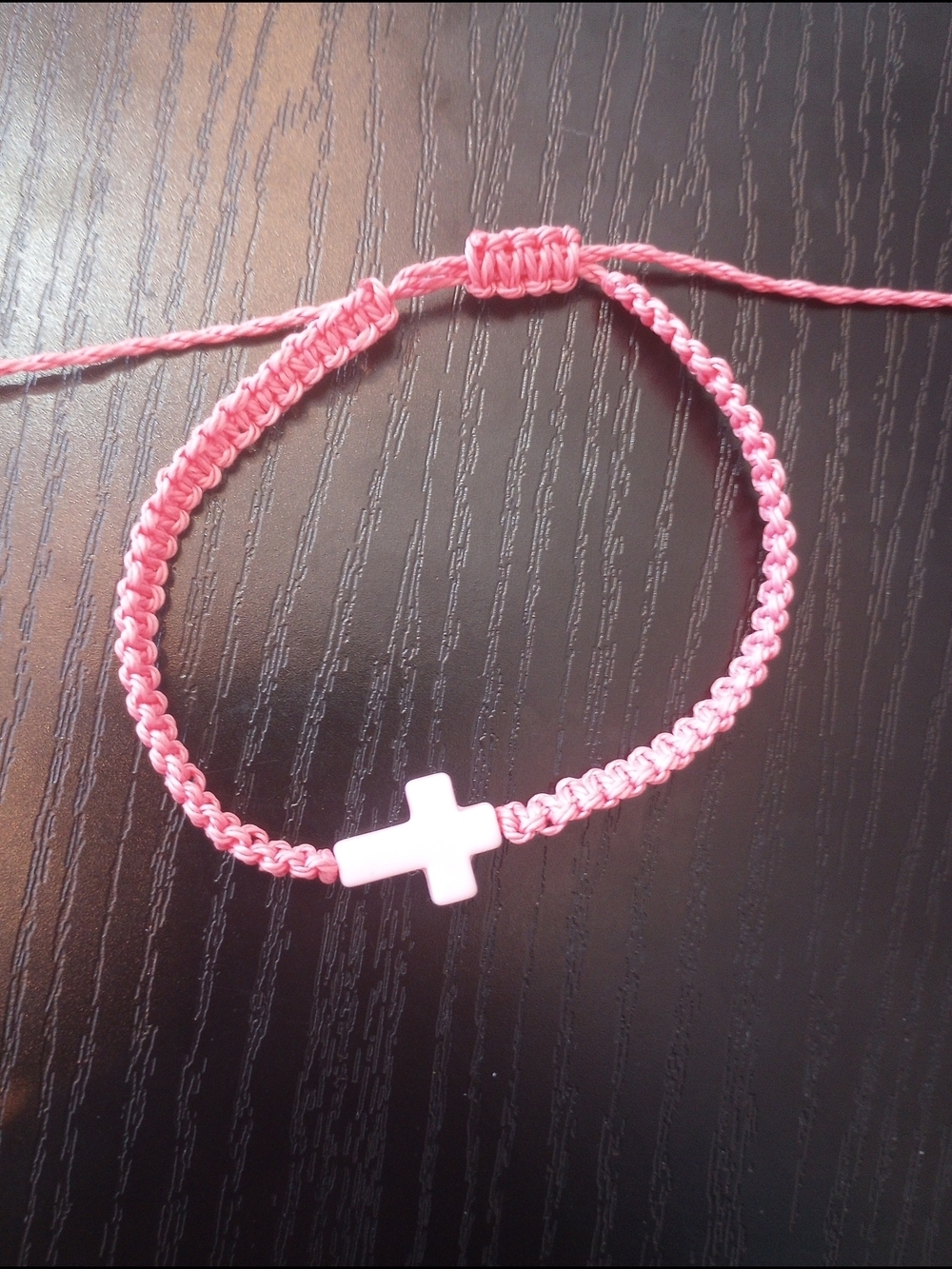 Coral Pink Woven Adjustable Cross Bracelet